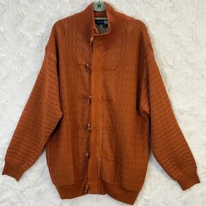Michael Irvin Mens Orange Knit Cardigan Sweater Toggle Closure Zipper XXL Zip‎
